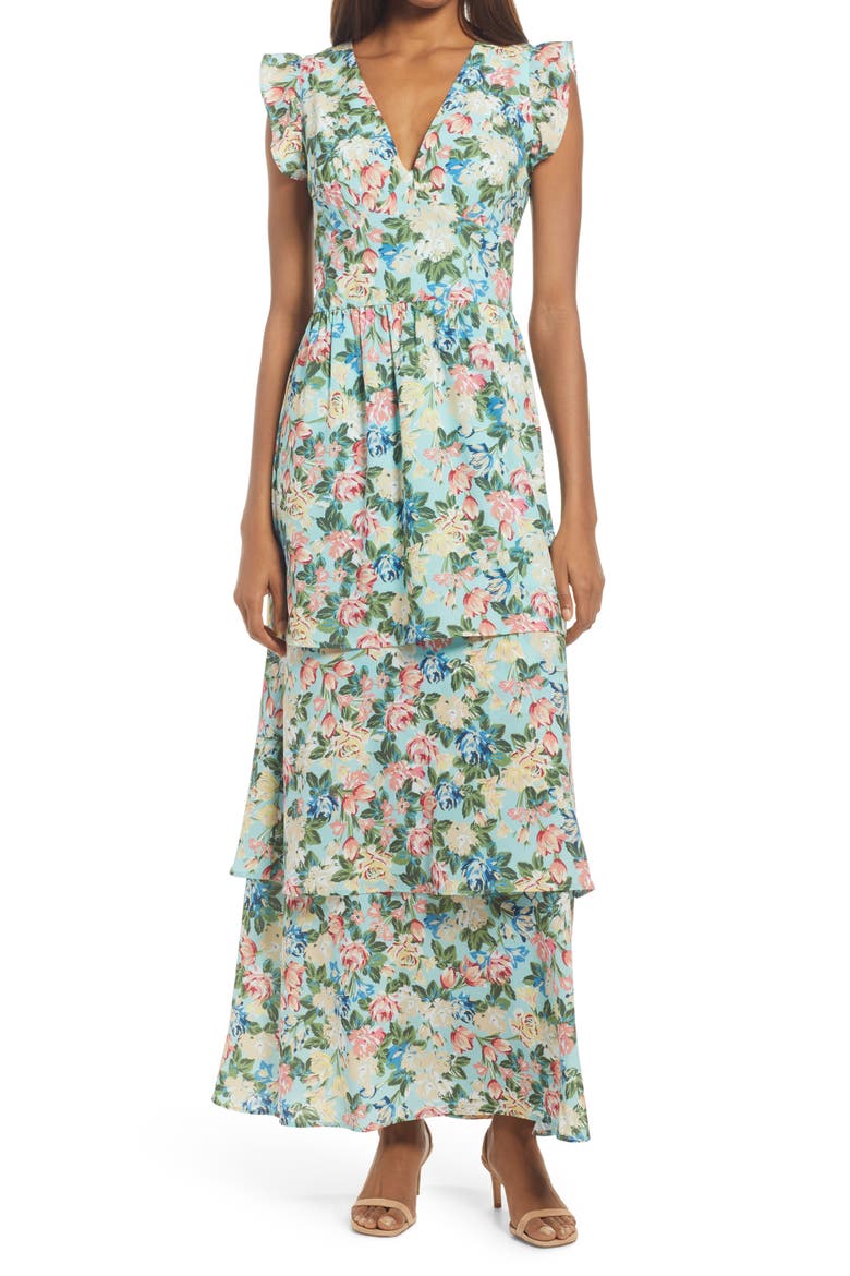 V-Neck Tiered Dress, Main, color, MULTI FLORAL
