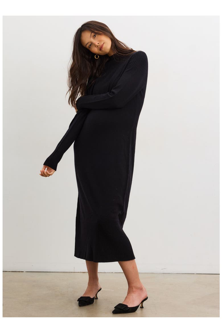 The Peyton Mockneck Sweater Dress, Alternate, color, Black