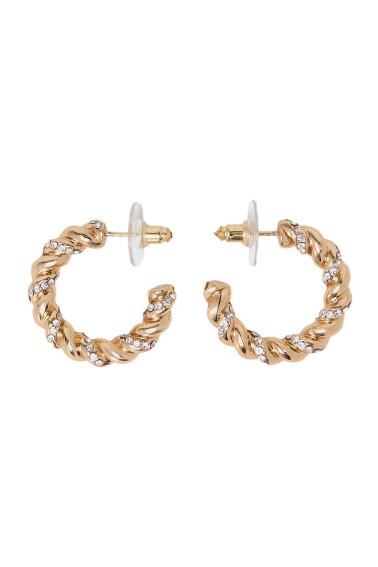 Twisted rhinestone hoop earrings, Main, color, Gold