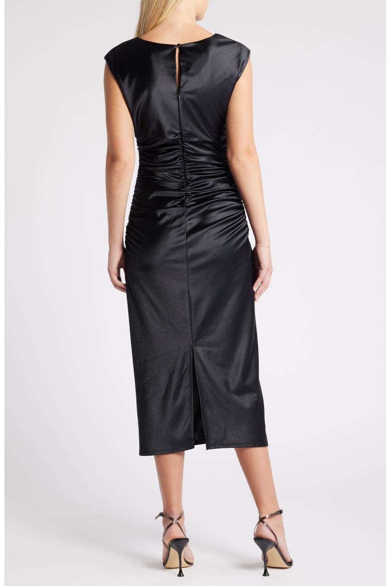 Metallic Satin Midi Dress, Alternate, color, BLACK