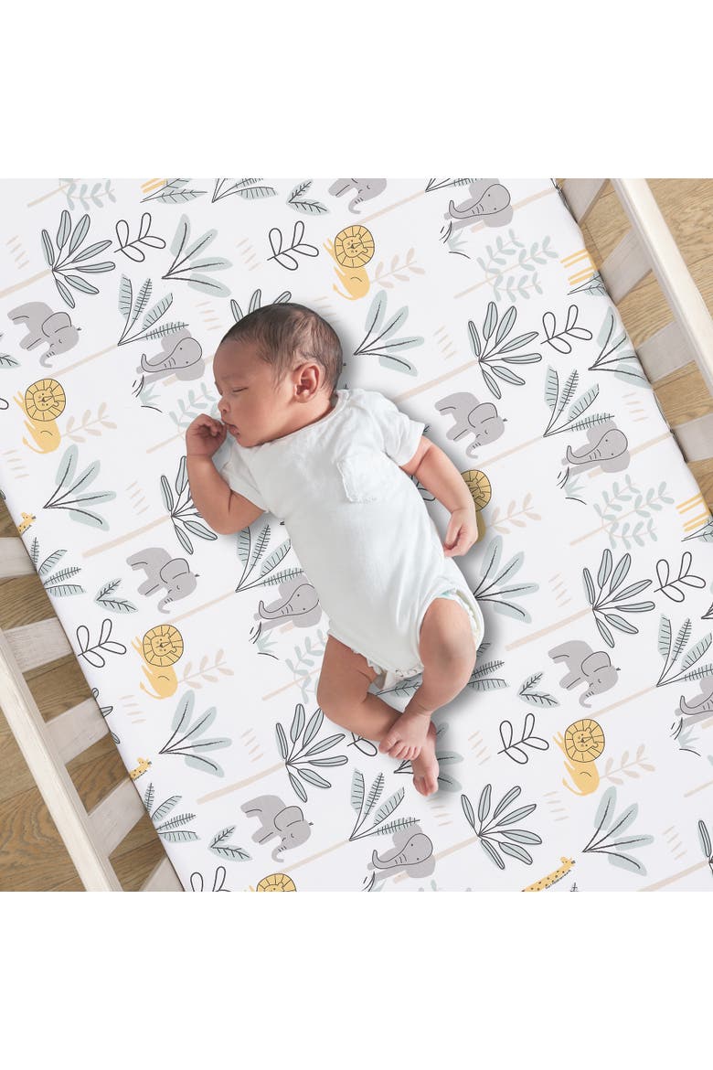 Jungle Adventure 100% Cotton Baby/Toddler Fitted Crib Sheet, Alternate, color, White Multi
