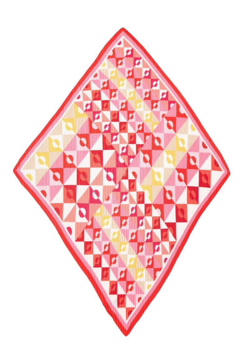 Mosaic Geo Pleated Diamond Scarf, Alternate, color, PINK LEMONADE