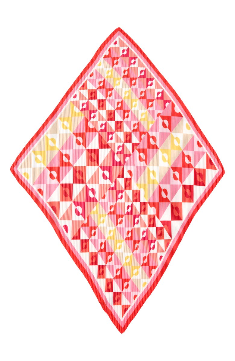 Echo Mosaic Geo Pleated Diamond Scarf, Alternate, color, Pink Lemonade