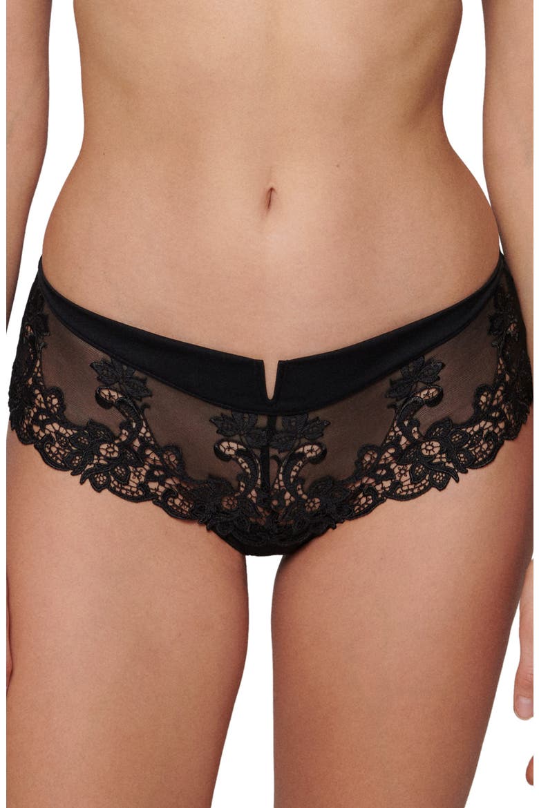 'Saga' Embroidered Boyshort Briefs, Main, color, BLACK