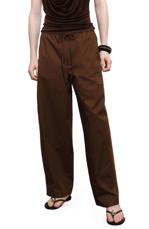 Mango Paperbag Wide Leg Cotton Poplin Pants In Brown
