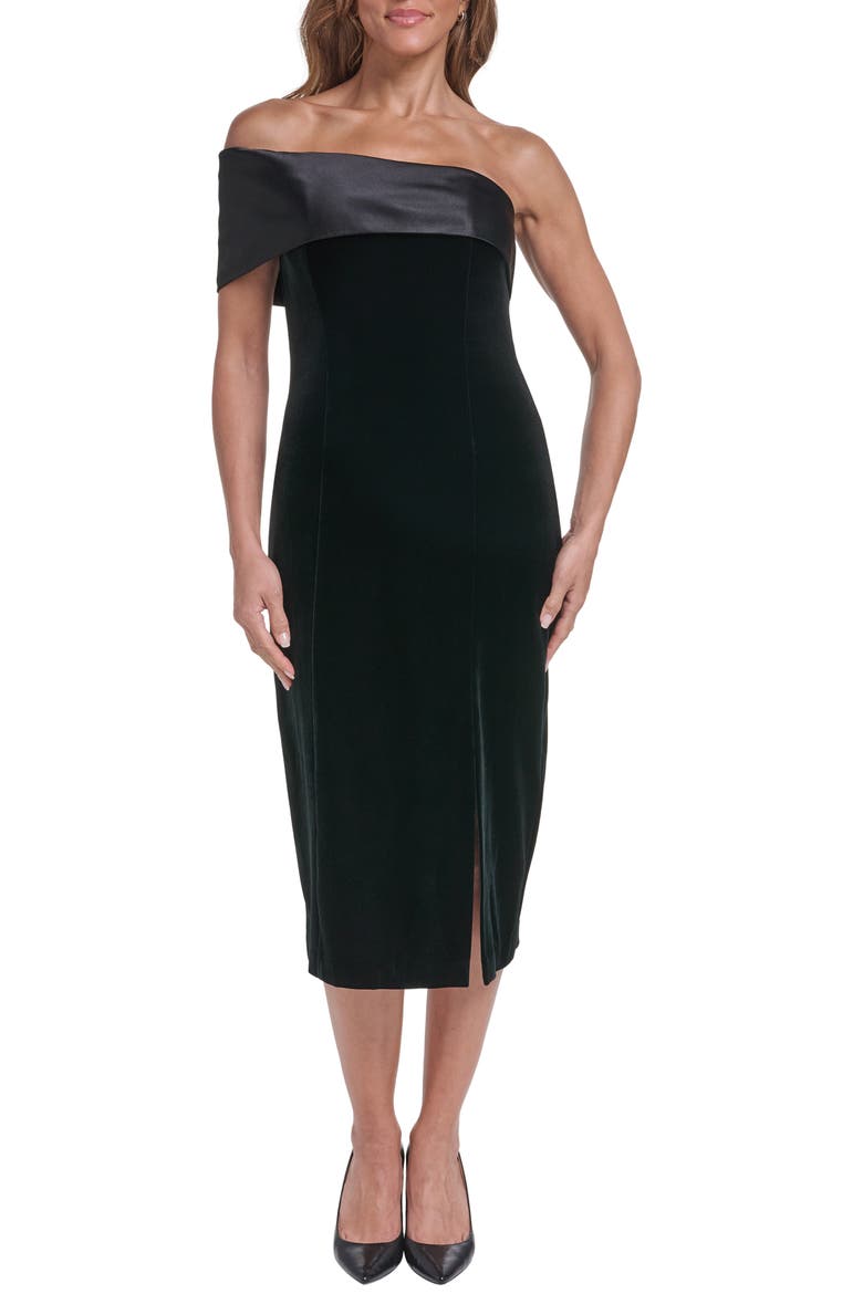 Off the Shoulder Velvet Midi Dress, Main, color, BLACK