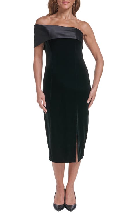 Off the Shoulder Velvet Midi Dress