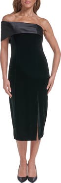 Eliza J Off the Shoulder Velvet Midi Dress