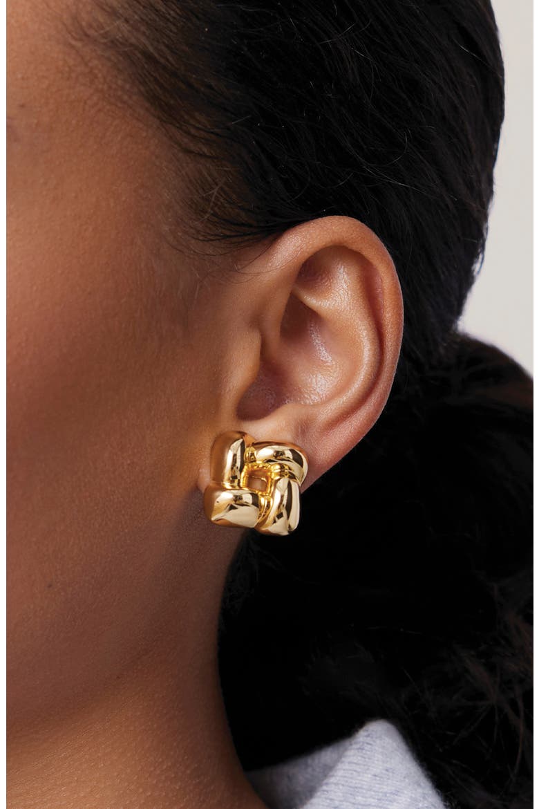 Small Woven Square Earrings, Alternate, color, HIGH POLISH GOLD