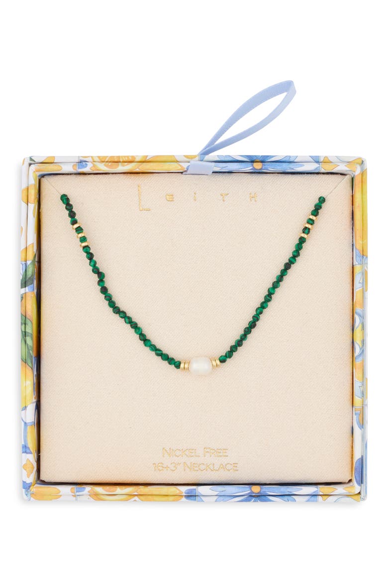 Bead and Imitation Pearl Necklace, Main, color, GREEN MULTI- GOLD