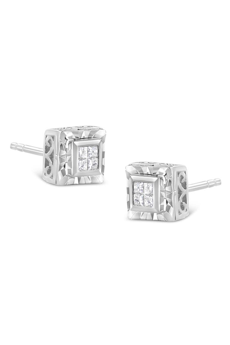 Silver 1/6 Ct Invisible Princess Quad Composite Stud Earrings, Alternate, color, White