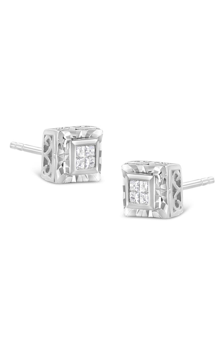 Haus of Brilliance Silver 1/6 Ct Invisible Princess Quad Composite Stud Earrings, Alternate, color, White