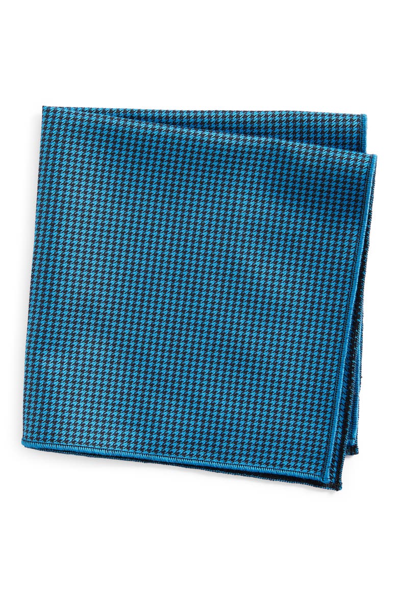 Houndstooth Cotton Pocket Square, Main, color, BLUE