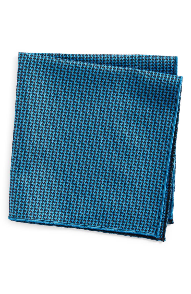 CLIFTON WILSON Houndstooth Cotton Pocket Square, Main, color, Blue