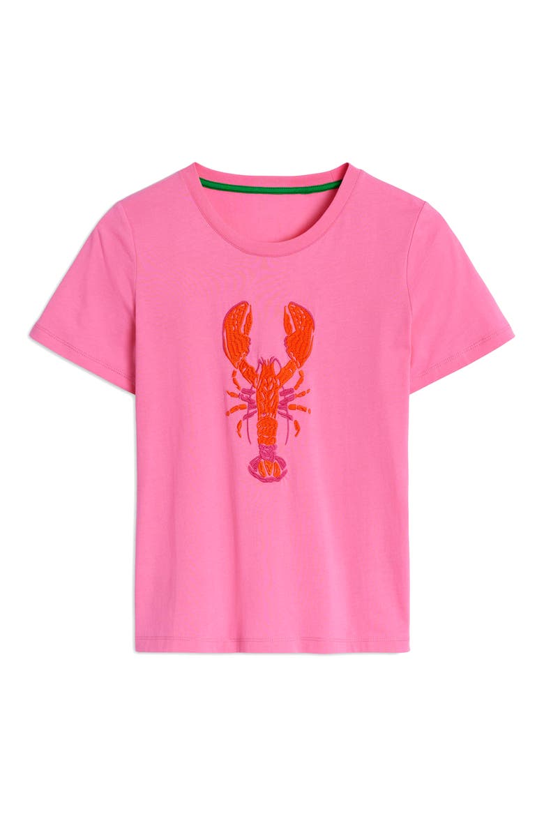 Embroidered Lobster Cotton Graphic T-Shirt, Main, color, PINK ROSE, LOBSTER