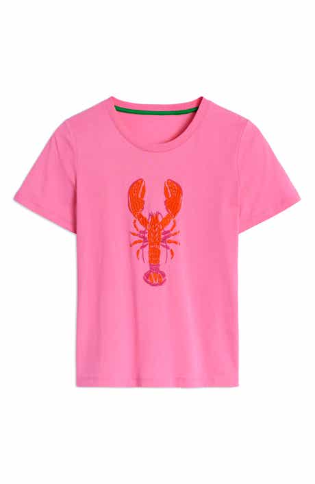 Embroidered Lobster Cotton Graphic T-Shirt