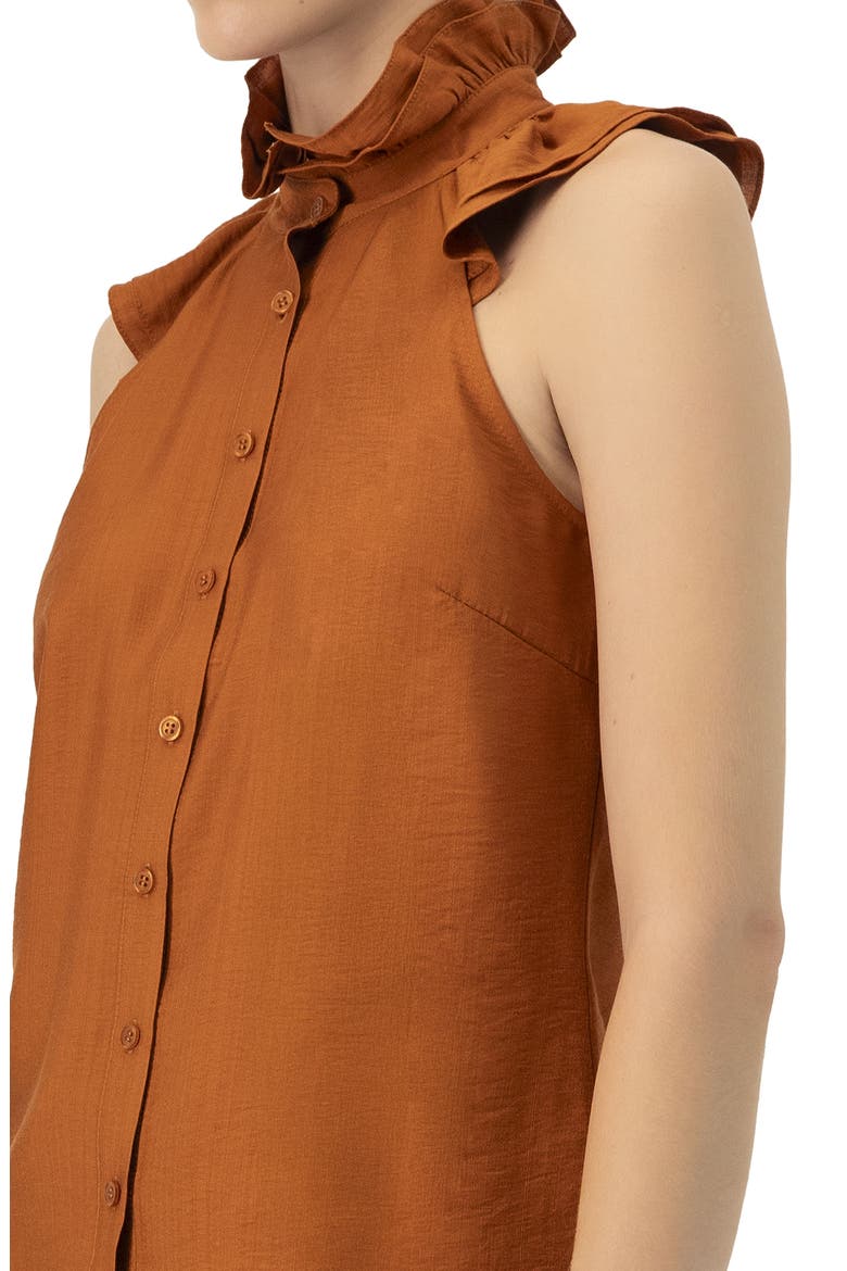 Sleeveless High Neck Blouse with Front Buttons, Alternate, color, Brown