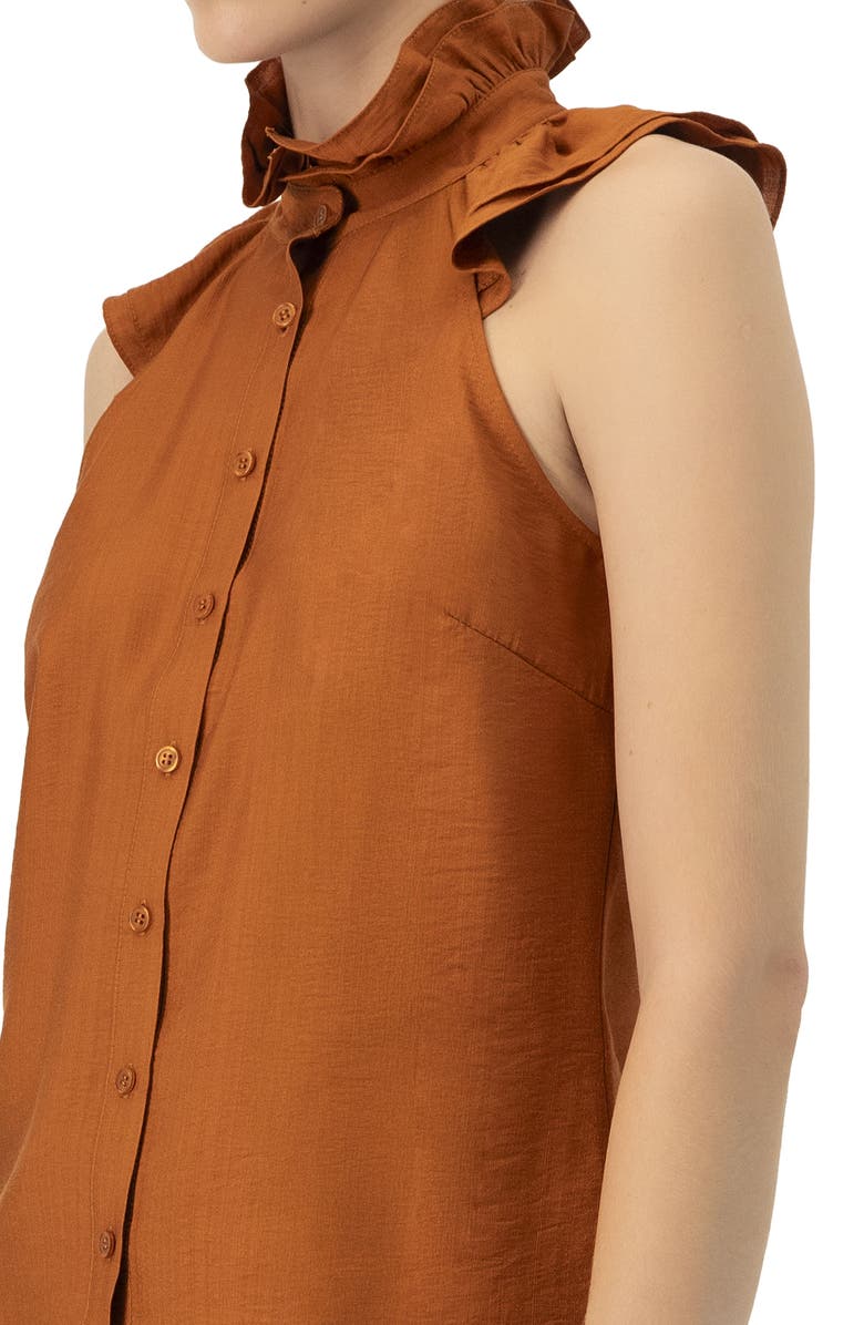 IVONNE Sleeveless High Neck Blouse with Front Buttons, Alternate, color, Brown