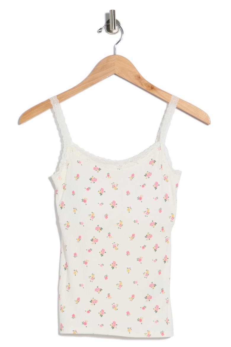 Printed Lace Trim Cami, Alternate, color, IVORY COMBO
