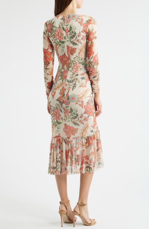 Vince Camuto Floral Long Sleeve Mesh Midi Dress In White