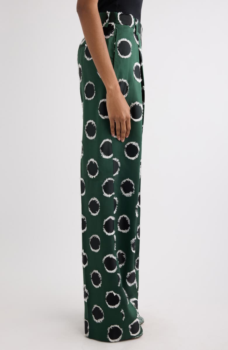 Dries Van Noten Portias Fil Coupé Polka Dot Pleated Satin Straight Leg Pants, Alternate, color, Dark Green