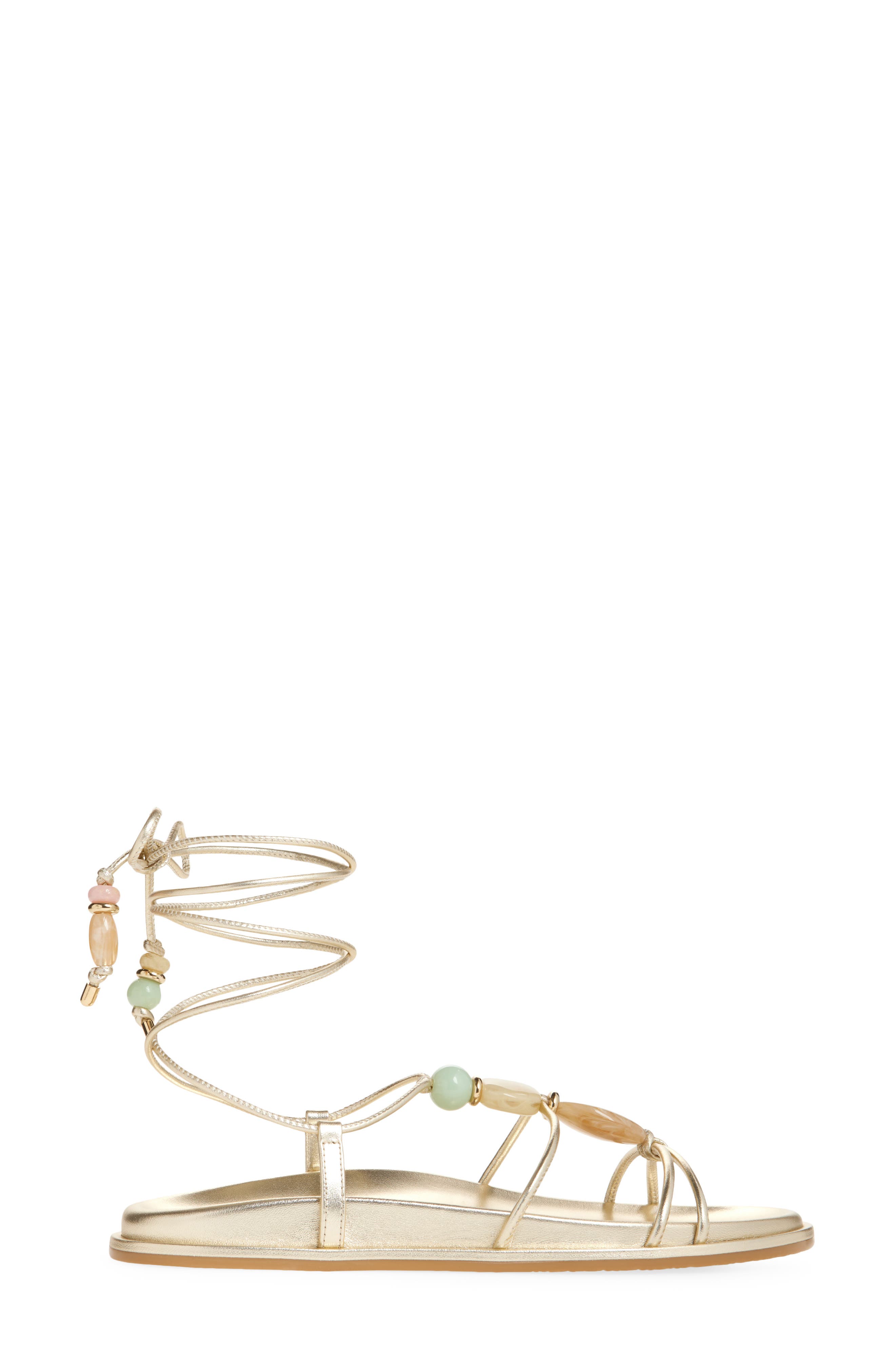 Stuart Weitzman Majorca Ankle Tie Sandal, Alternate, color, Light Gold Liquid Metallic