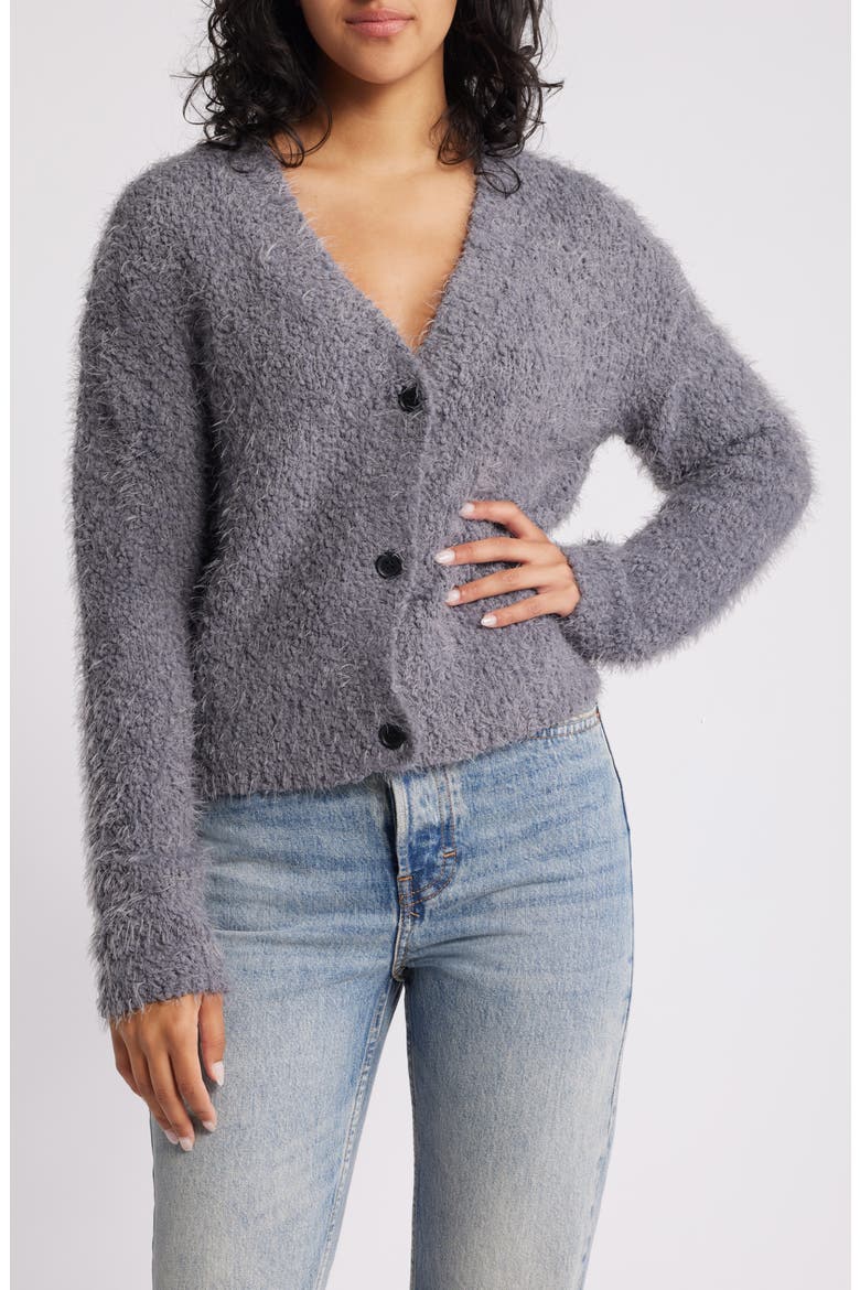 Sassy Bouclé Cardigan, Main, color, CHARCOAL GRAY