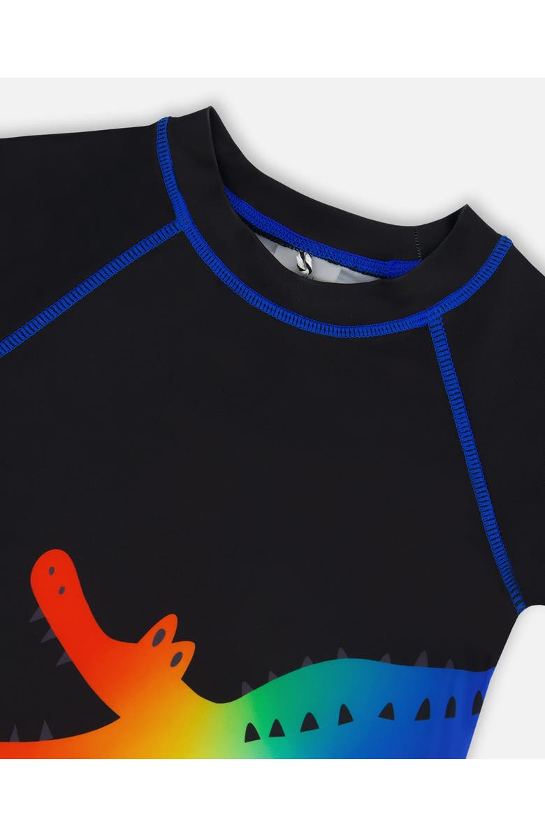 Deux par Deux Boy's Short Sleeve Rashguard Black And Multicolored Crocodiles, Alternate, color, Black And Multicolor Crocodile