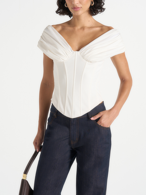 Ursula Ruched Off-Shoulder Cotton Corset Top