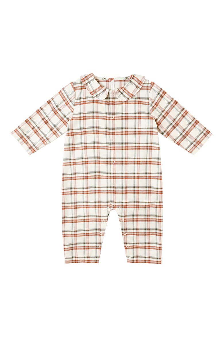 Plaid Cotton Blend Romper, Main, color, HOLIDAY-PLAID