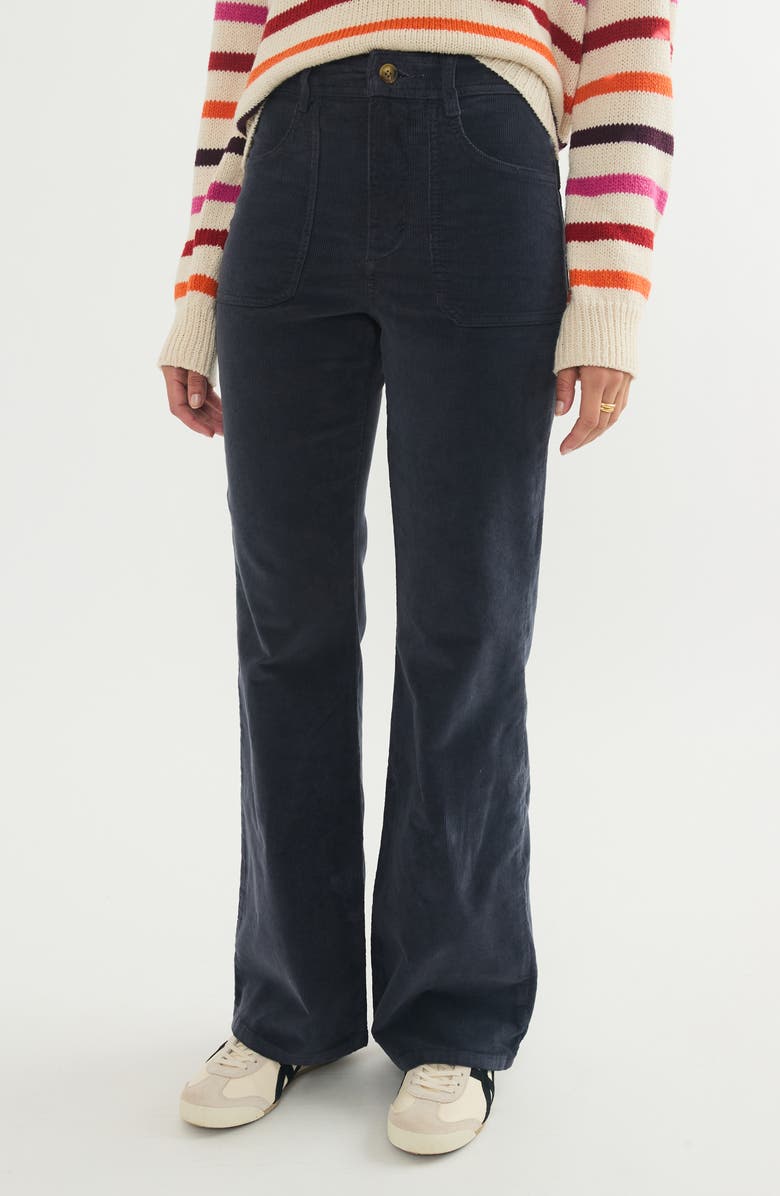 Marine Layer Bridget High Waist Corduroy Flare Pants, Main, color, India Ink