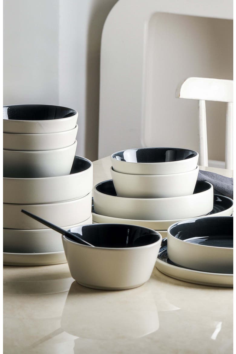 Elica Stoneware 12-Piece Dinnerware Set, Alternate, color, Black and Beige