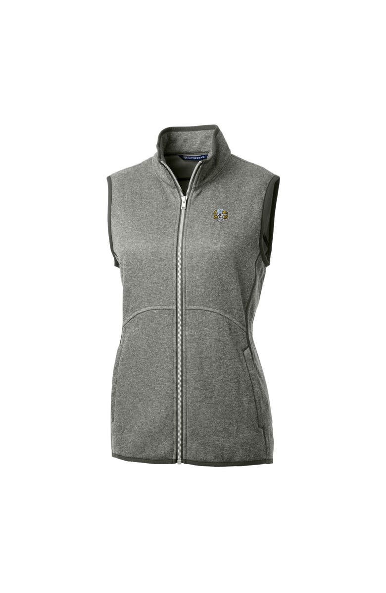 Cutter & Buck Women's Cutter & Buck  Heather Gray North Carolina Tar Heels Mainsail Sweater-Knit Full-Zip Vest, Alternate, color, 