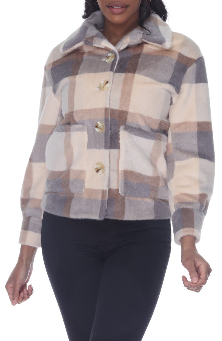 RAIN AND ROSE Plaid Wool Blend Jacket, Main, color, Beige/ Grey Multi