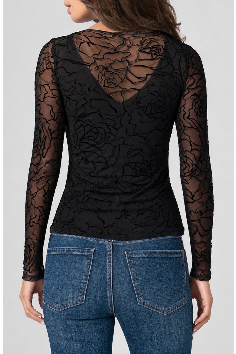 Flocked Rose Mesh Layered Top, Alternate, color, BLACK ROSES