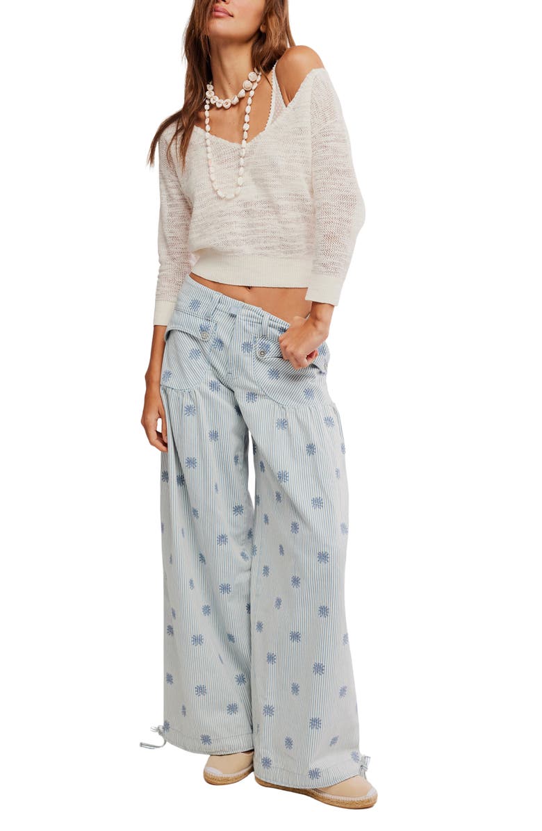 Free People Open Stitch Crop Linen Blend Sweater, Alternate, color, Ivory