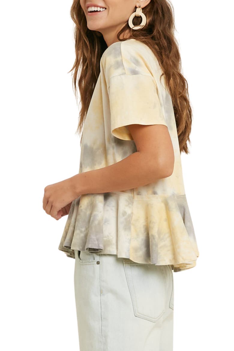 Tie Dye Short Sleeve Peplum Top, Alternate, color, YELLOW/ GREY