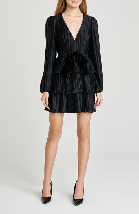 Melissa Plissé Long Sleeve Tiered Minidress