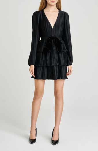 WAYF Melissa Plissé Long Sleeve Tiered Minidress
