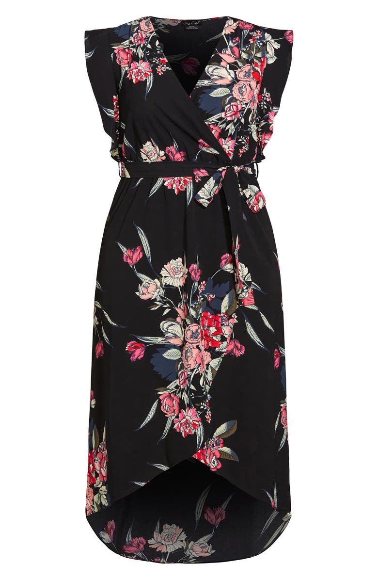 City Chic Floral Short Sleeve High-Low Dress, Alternate, color, Misty Floral