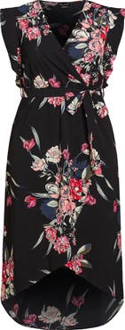 City Chic Floral Short Sleeve High-Low Dress