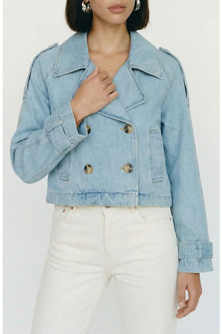 Vmlelou Short Trench Coat, Main, color, LIGHT BLUE DENIM
