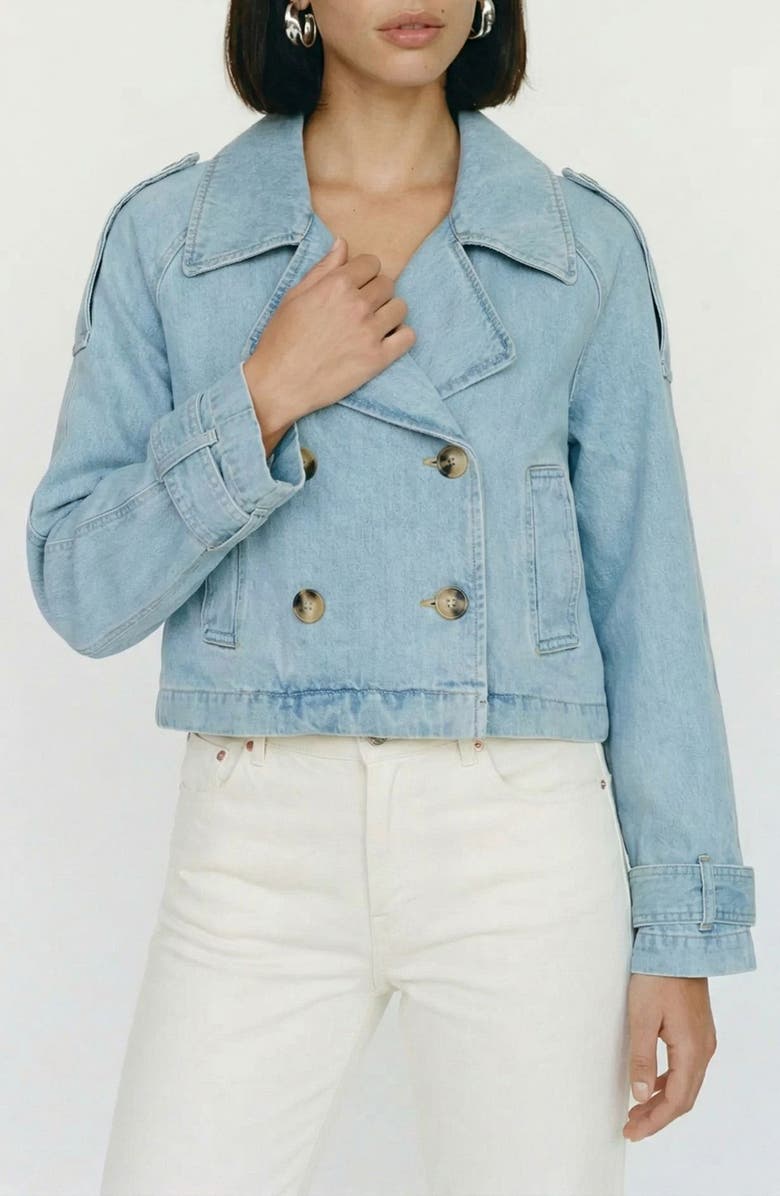 VERO MODA Vmlelou Short Trench Coat, Main, color, Light Blue Denim