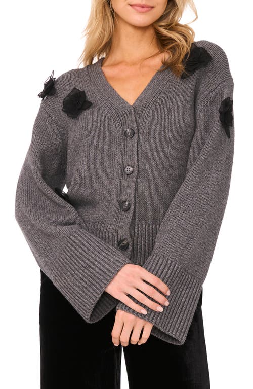 Ted Baker Mesh Floral Appliqué Cardigan In Gray