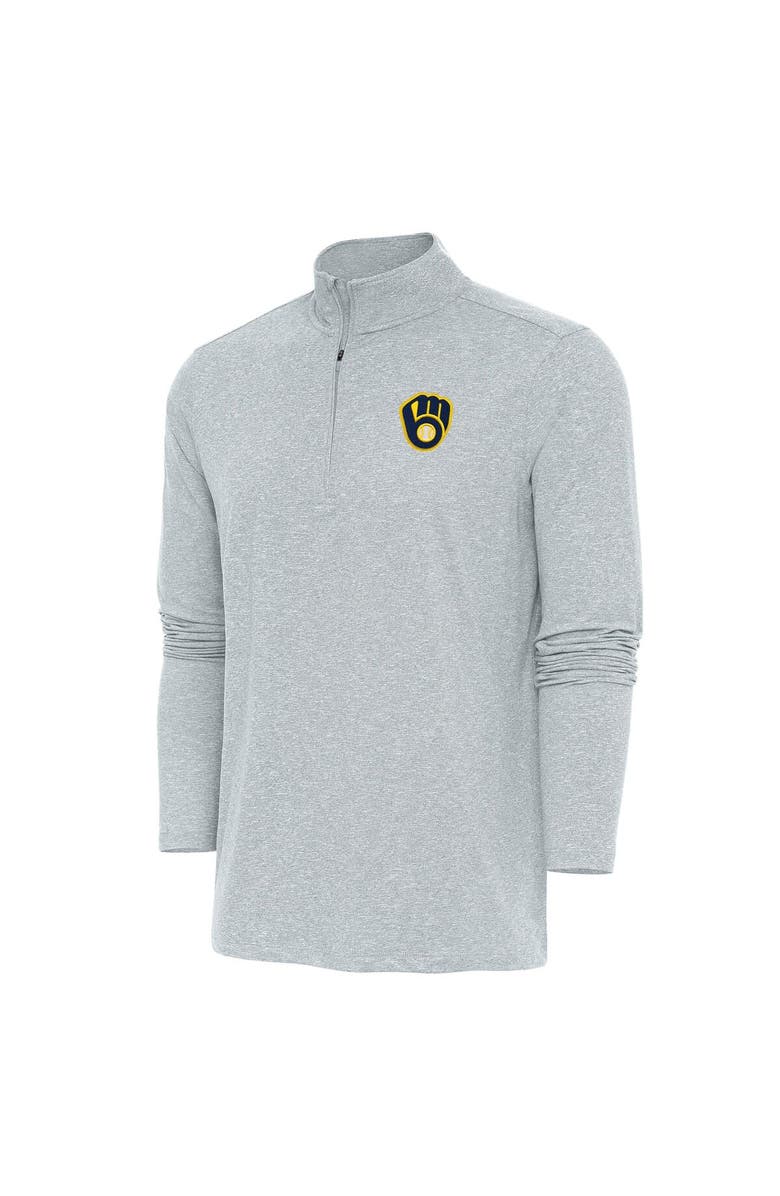 ANTIGUA Men's Antigua Heather Gray Milwaukee Brewers Hunk Quarter-Zip Pullover Top, Main, color, Heather Gray