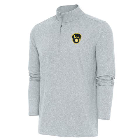 Men's Antigua  Heather Gray Milwaukee Brewers Hunk Quarter-Zip Pullover Top