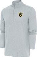ANTIGUA Men's Antigua  Heather Gray Milwaukee Brewers Hunk Quarter-Zip Pullover Top