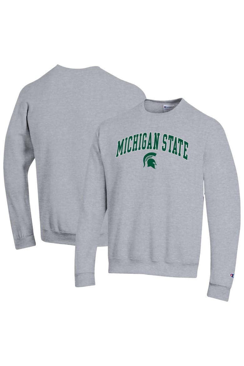 Men's Champion  Heather Gray Michigan State Spartans Arch Over Logo Pullover Sweatshirt, Alternate, color, Heather Gray