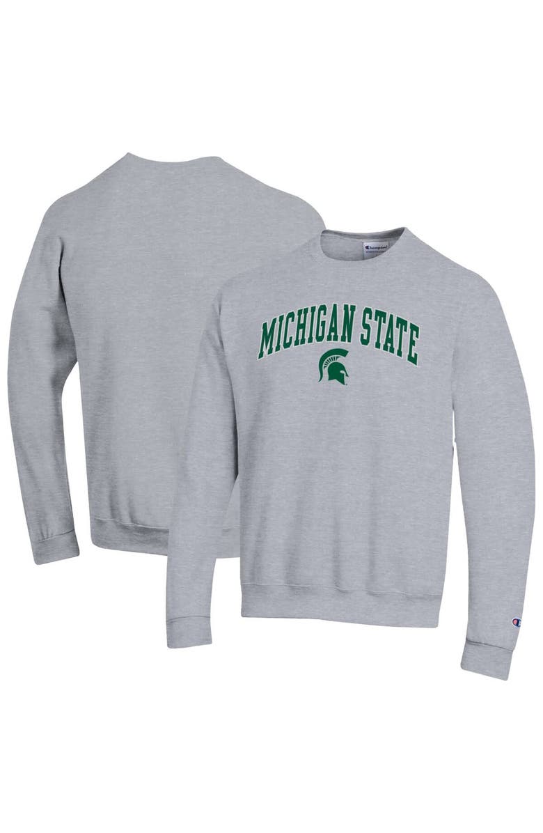 Champion Men's Champion  Heather Gray Michigan State Spartans Arch Over Logo Pullover Sweatshirt, Alternate, color, Heather Gray
