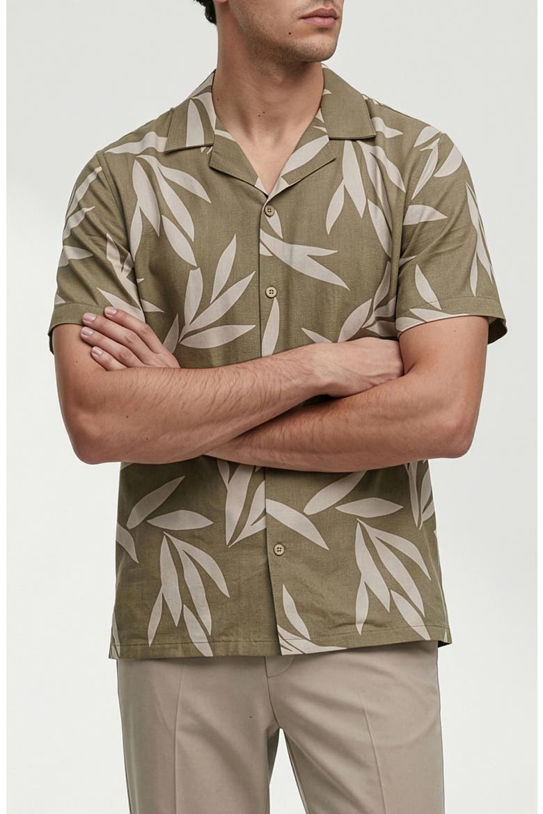 Corey Leaf Print Camp Shirt, Alternate, color, SAND